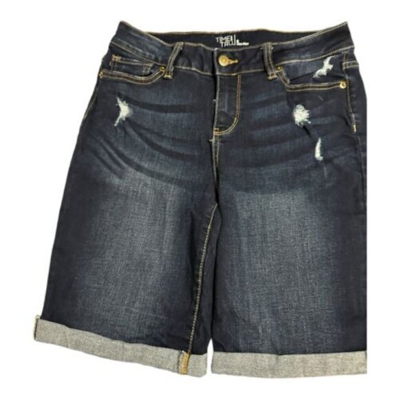 Time And True Womens Jean Shorts Blue Medium Wash‎ Cuffed Hem size  6 Mid RisE - Picture 1 of 8